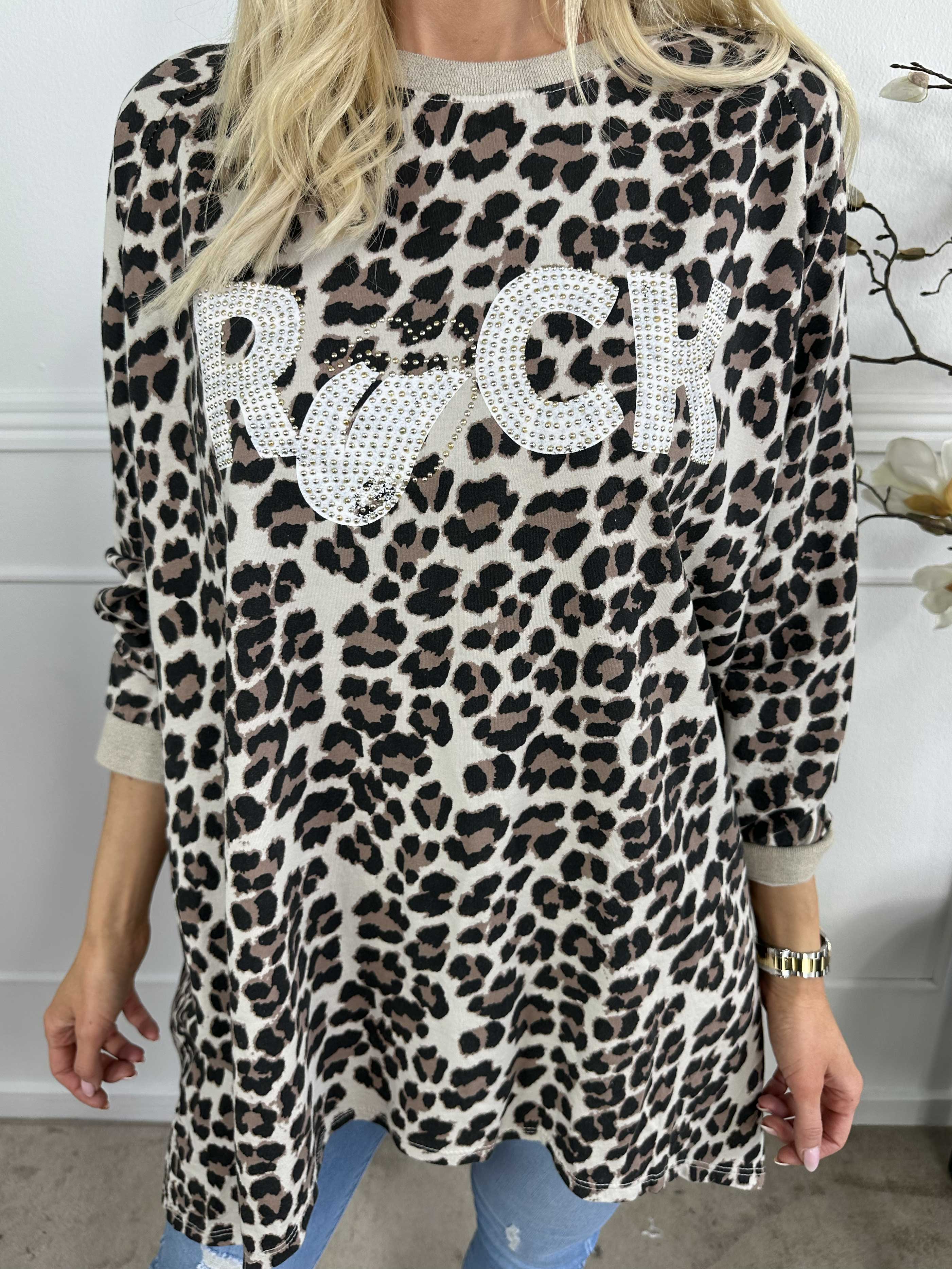 Jennifer - Bomullsblus med leopardmönster och stenar